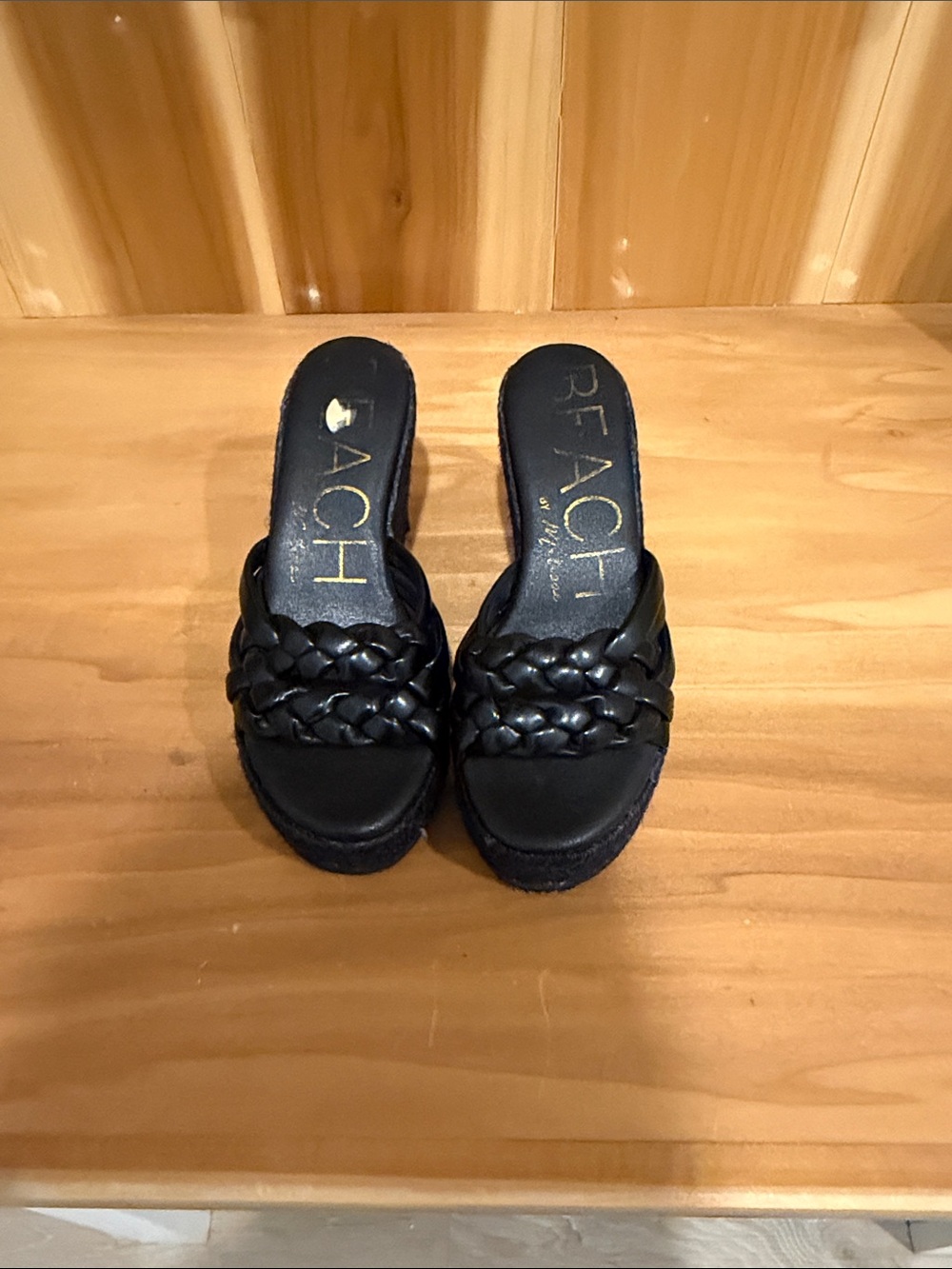 Beach by Matisse Black Braided Platform Slide Mules